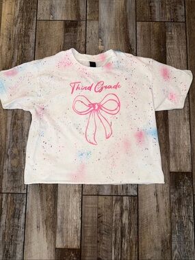 First day of school! Custom Third Grade Pink Bow Splatter Tee